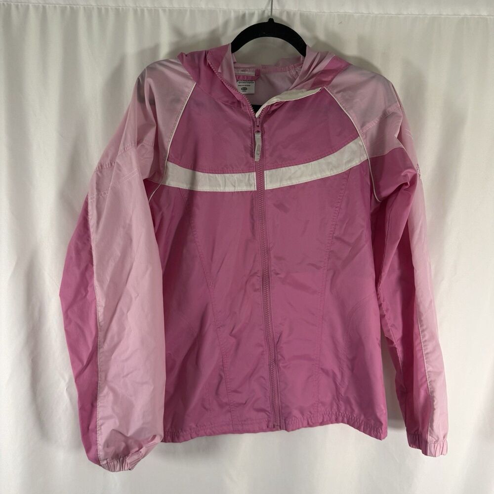 Columbia Windbreaker Jacket Girls 18/20 Pink Full Zip Hooded Pockets Nylon